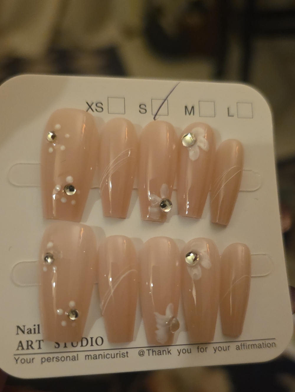 Nail Art Studio Nude Pink Press-On Nails with Rhinestones Size Small
